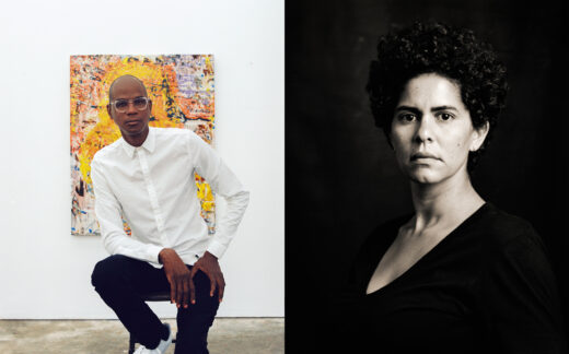 Headshots of Mark Bradford and Julie Mehretu