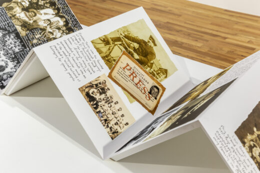 an accordion style book with photographs and hand written text